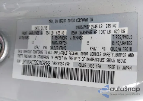 2016 Mazda Mx-5 Miata Club из США, поврежденный, VIN JM1NDAC72G0109692